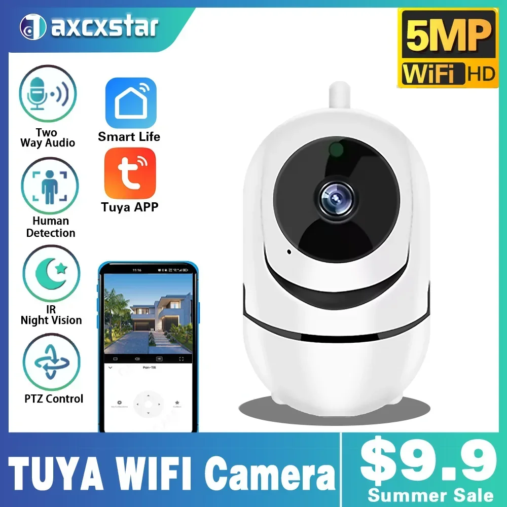 

Tuya Smart 5MP Indoor WiFi PTZ Camera Auto Tracking Security Camera Two Way Audio AI Human Motion Detect Wireless Baby Monitor