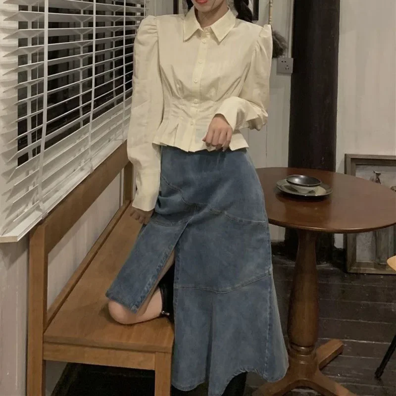 Lucyever kore moda puf kollu gömlek kadınlar katı tiki tarzı tatlı basit Blusas kadın Jk tüm maç popüler bluzlar 2023