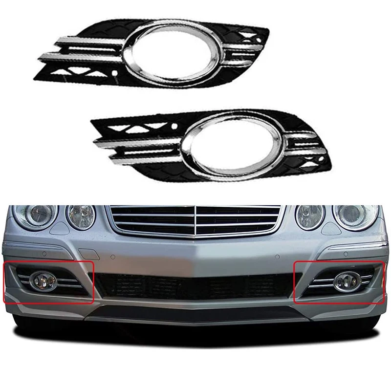 Car Front Fog Light Grill Chrome Trim Cover Set for Mercedes-Benz E-Class W211 07-09 A2118851174 A2118851274