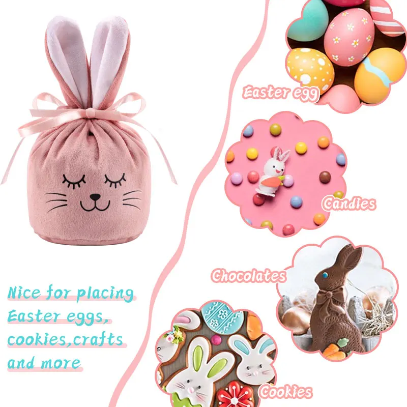 12/24/36pcs 11x14cm Easter Cloth Gifts Bags With Drawstrings Velvet Bags With Drawstrings Chocolate Candy Bags For Easter Party