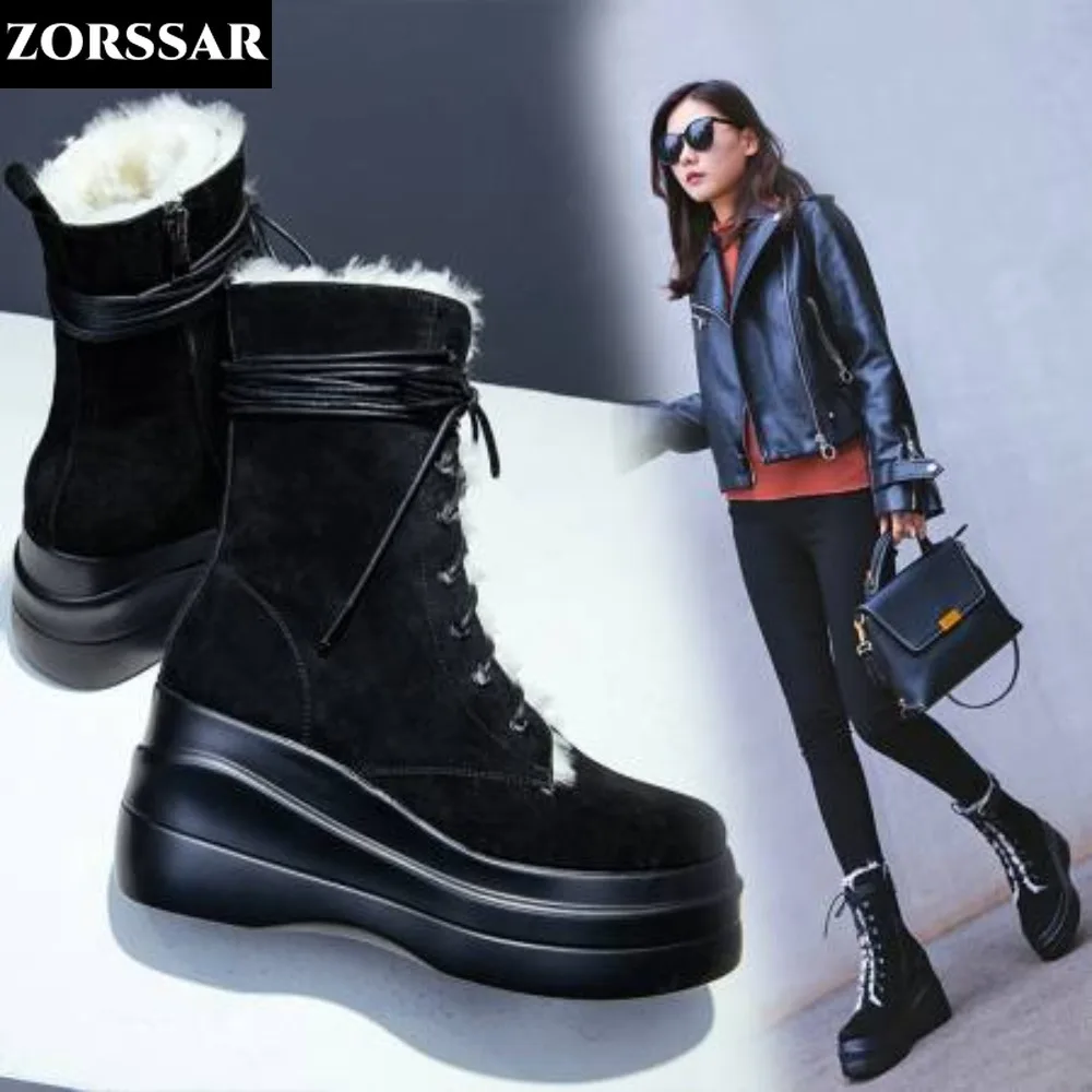 

Ankle Flats Platform Women Snow Boots Cow Suede Plush Warm Casual Shoes 2024 Winter New Thick Wool Wedge Chelsea Women Boots