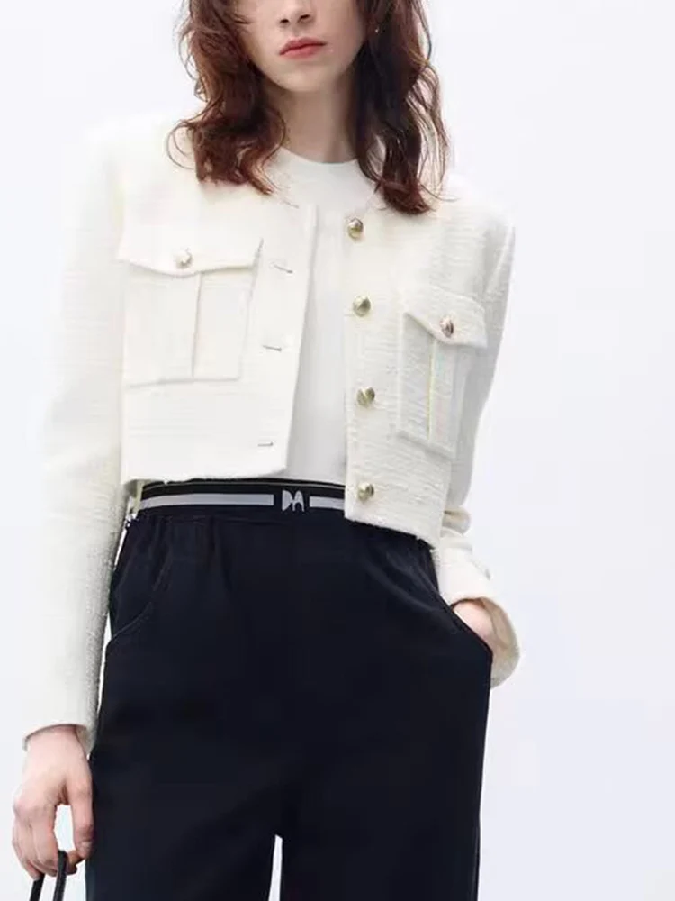 

Европейский и американский стиль, осень 2021, новый темпераментный тренд во французском стиле, элегантная короткая куртка с твидовыми золотыми пуговицами