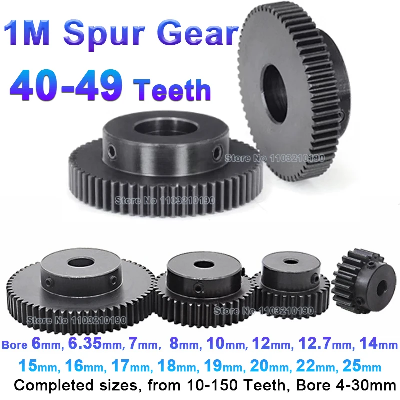 

1Pc 1M 40-49 Teeth Spur Gear Bore 6/6.35/7/8/10/12/12.7/14/15/16/17-25mm 1 Module Pinion Motor Gear With Step Transmission Parts