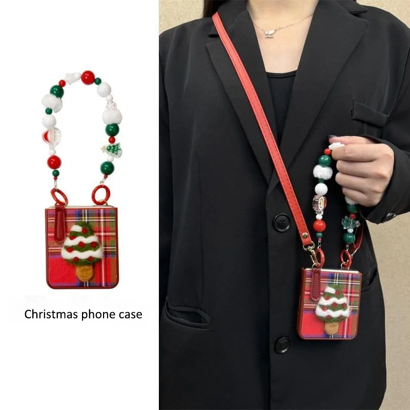

Red Grid 3d Christmas tree phone cases for Samsung Galaxy Z Flip6/5/4 Case OPPOfindn3flip/n2flip/Xiaomi Mix flip leather case
