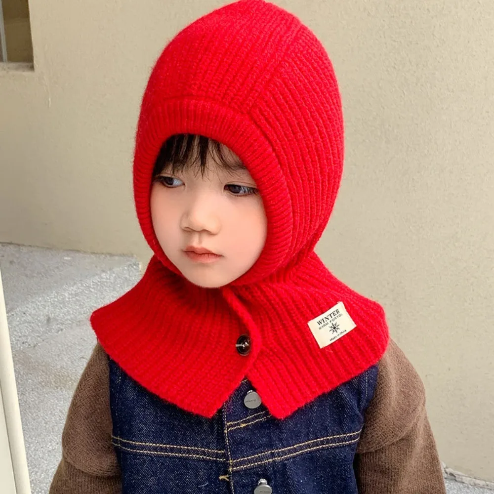 

Сохраняющая тепло детская шапка-балаклава, ветрозащитная защита шеи, детская вязаная панама, однотонная детская шапка-бини на зиму