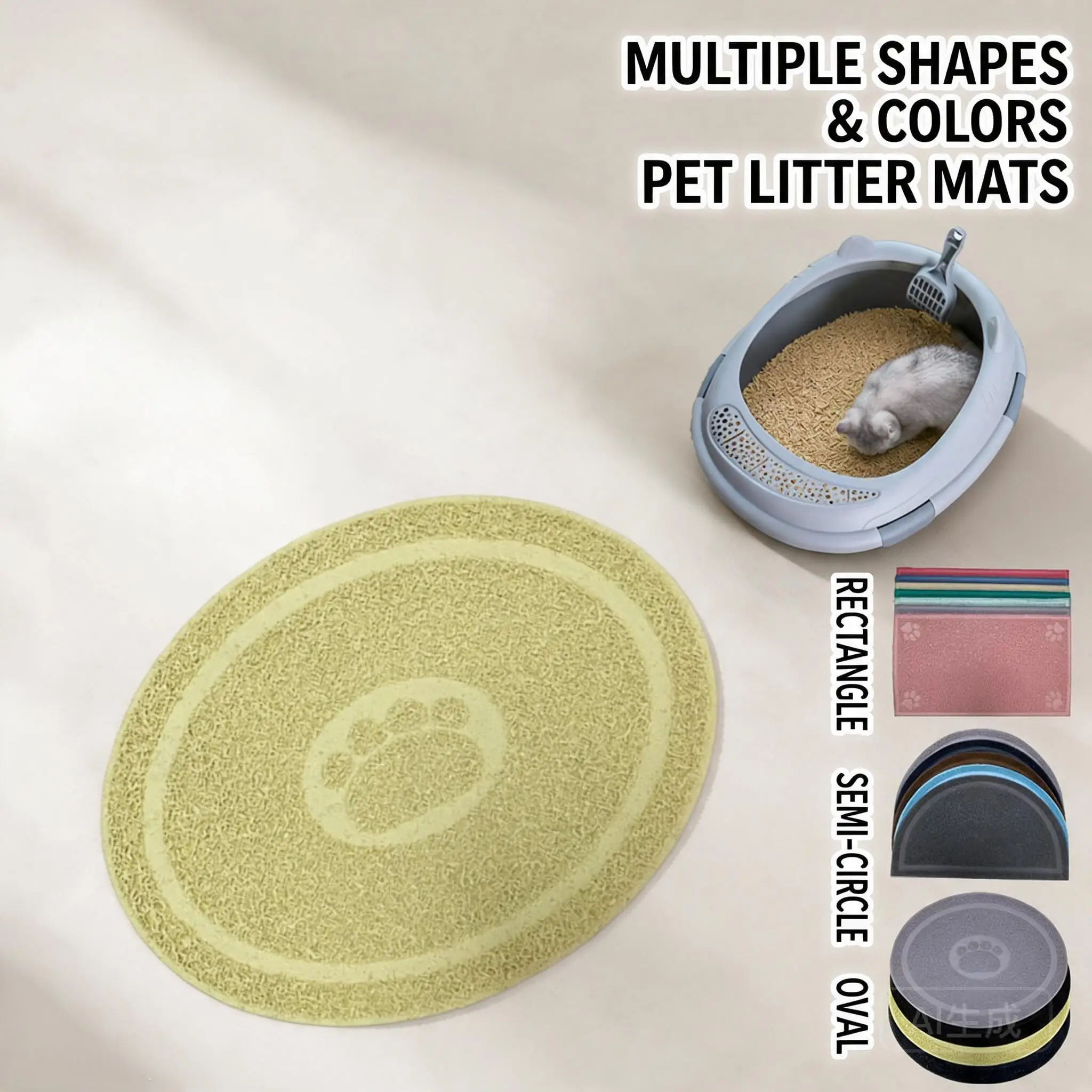 Non Slip Waterproof Cat Litter Mat Pet Feeding Mat Traps Litter Mess For Indoor Cats Easy Clean Multi Shapes Sizes Random Color
