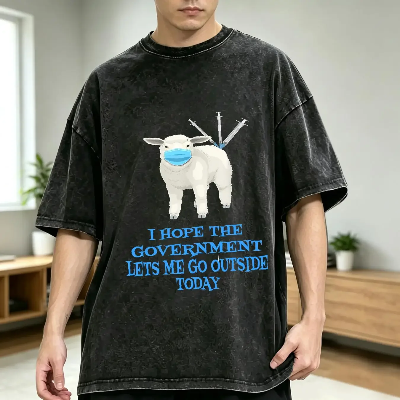 washed T Shirt Sheep Sheeple Anti Vaccine Vax Mask Mandate Wants GO Outside vintage Washed Casual Versatile Slightly Soft