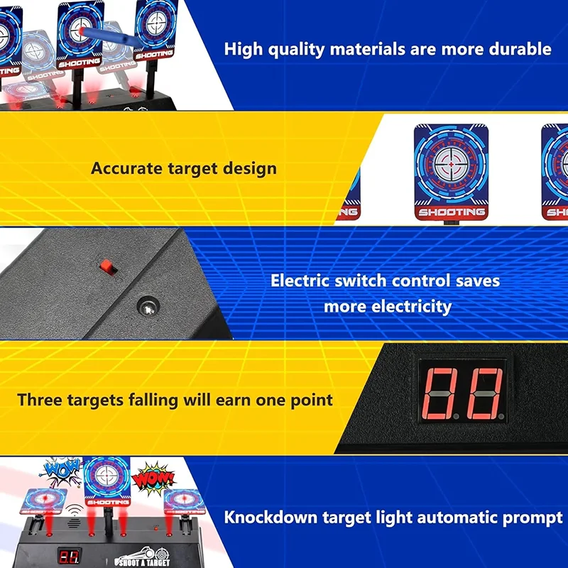 Alvo de tiro eletrônico pontuação alvos digitais de reinicialização automática compatíveis com armas Nerf brinquedos