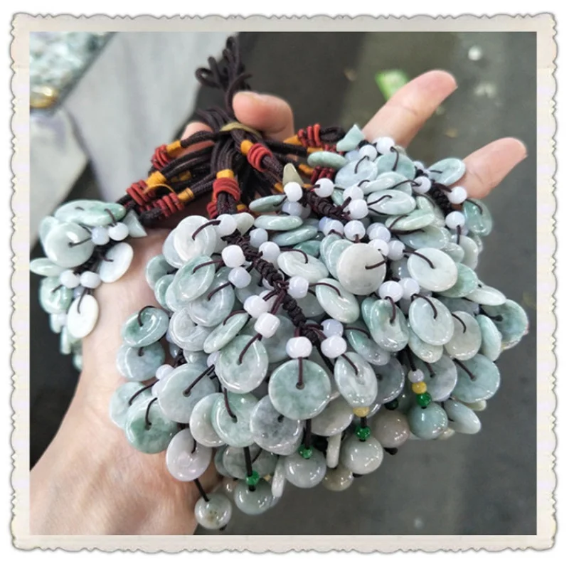 Fake Jadeite Peace Bule Car Hanging Wholesale Ice Glutinous Jade Tricolor round Beads Car Accessories Ornaments Sales