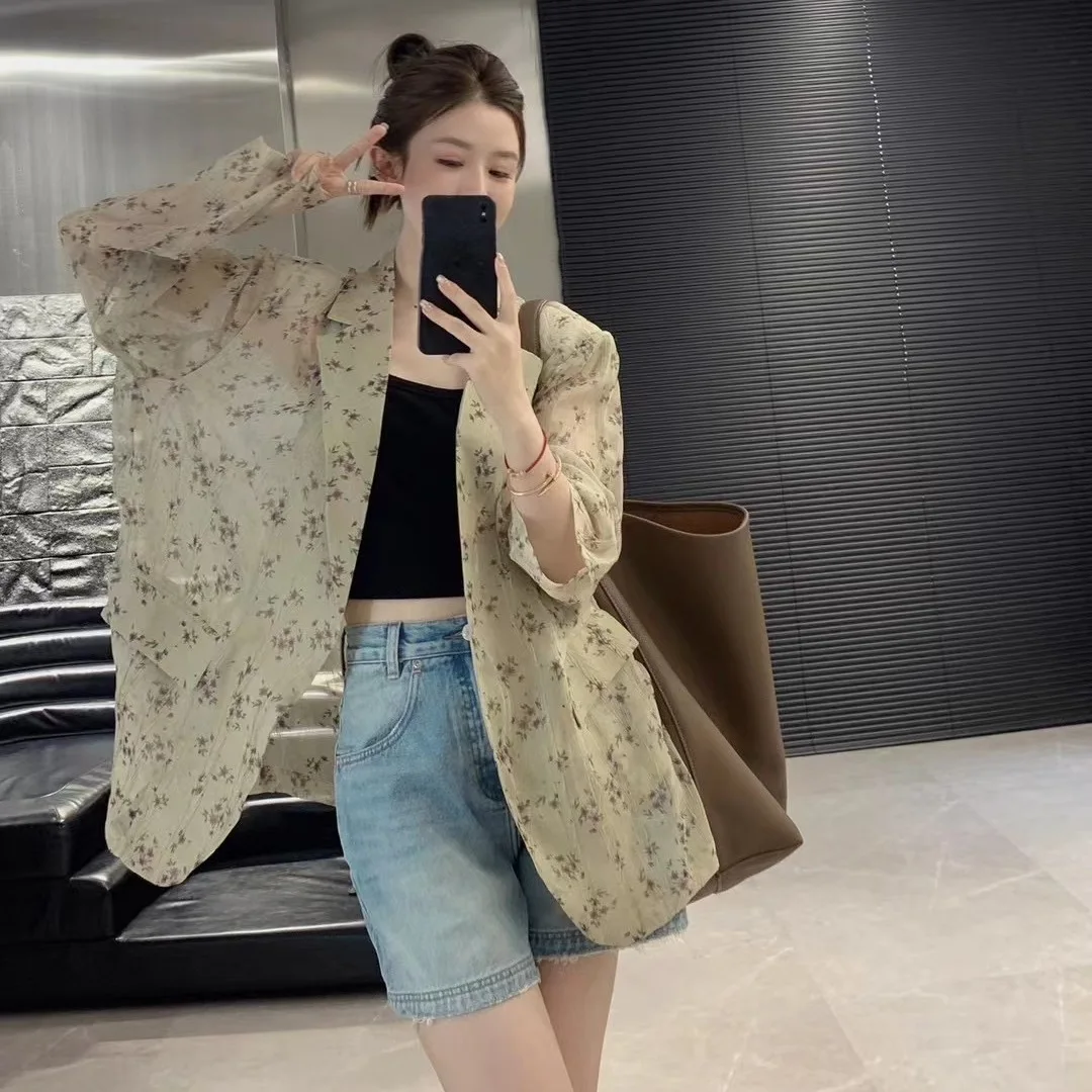 Big Size Blazer Women Suit Long Sleeve Printed Lightweight Blazers Shirts Loose Women Clothing Jacket Sun Protection New