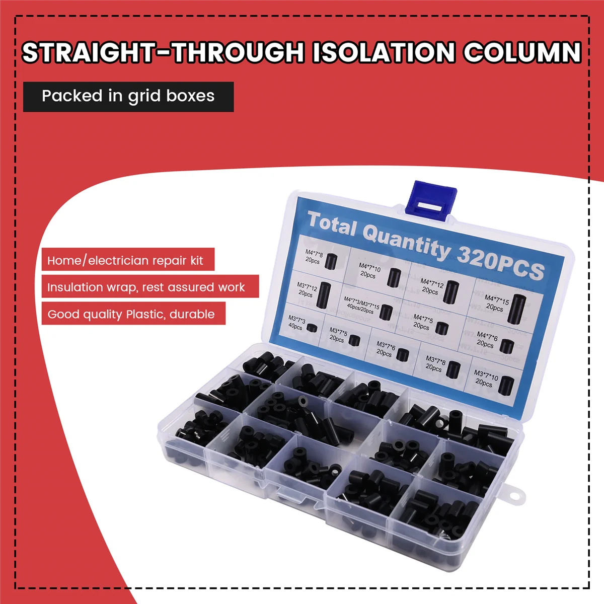 A002 320 Pcs Straight-Through Hollow Plastic Isolation Column Straight-Through Column Sleeve Insulating Column Set