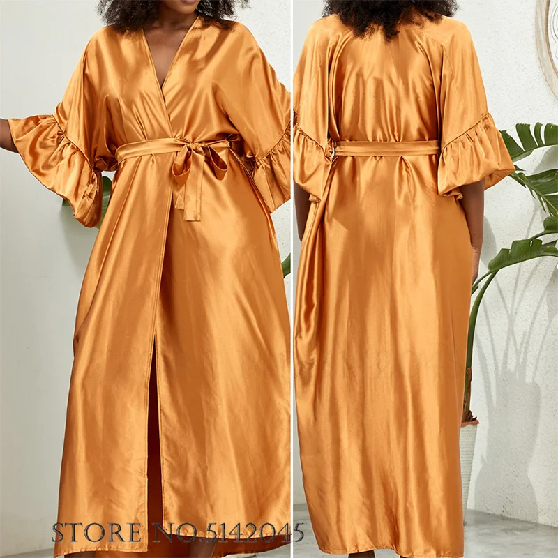 Plus Size Female Long Robe Dress Ice Silk Kimono Bathrobe Gown Sleepwear Bikini Sunscreen Cardigan Loose Home Clothes Loungewear