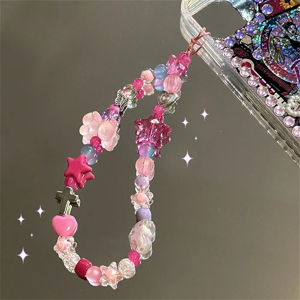 Cordón de teléfono Y2k estilo Kawaii, cadena de teléfono, colgante de teléfono, corazón, estrella, chica fresca, oso, Perla Rosa, regalo de joyería