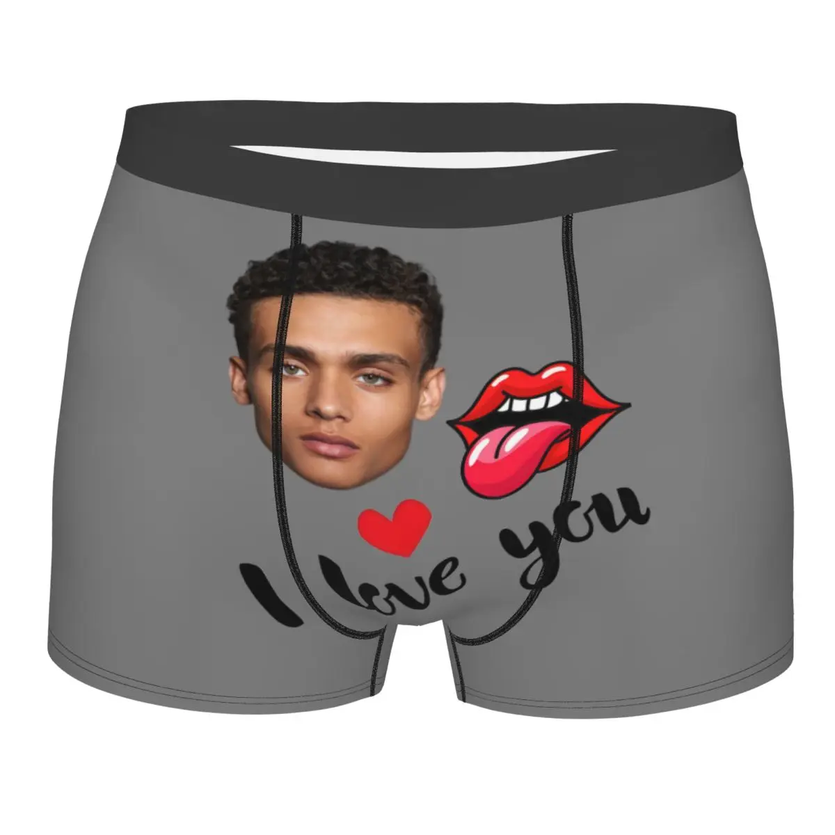 

Custom Personalized Face Photo I Love YOU Underwear Men Breathable Boxer Briefs Shorts Panties Soft Underpants For Male