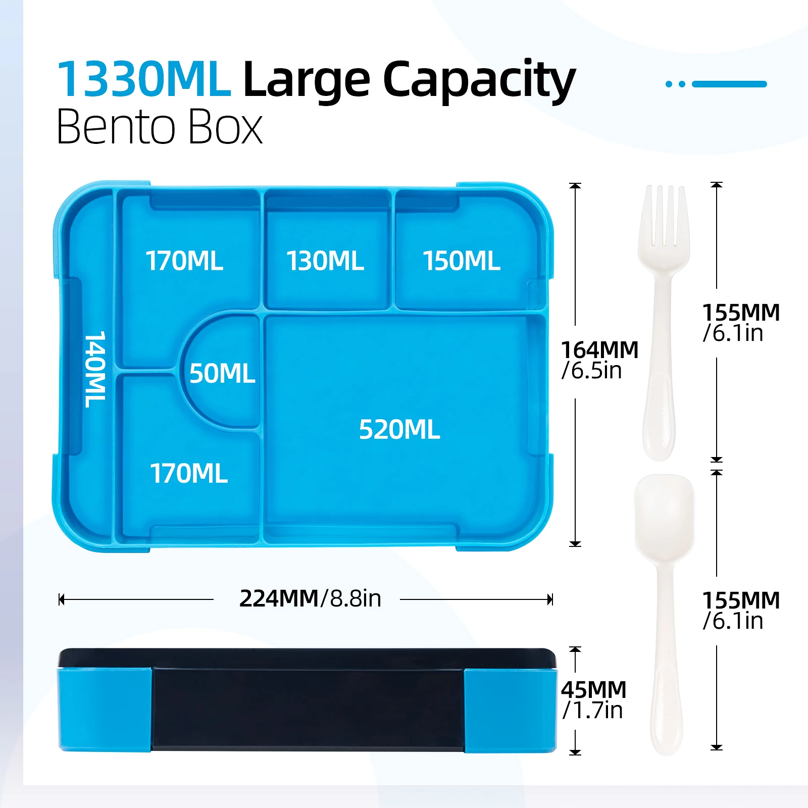 1300ML Portable Lunch Box For Students Compartment Sealed Leak Proof And Easy To Clean Student Bento Box Office Bento Box