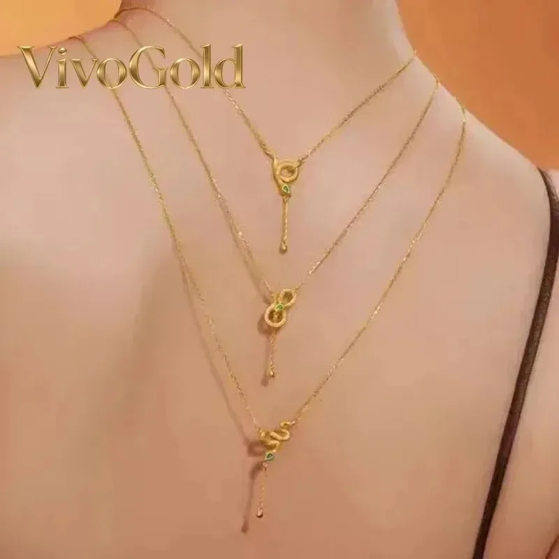 VivoGold Tassel Snake Necklace 9999 24K Real Gold Women's Style Light Luxury High-end Feeling Zodiac Set Chain Collarbone Gift G