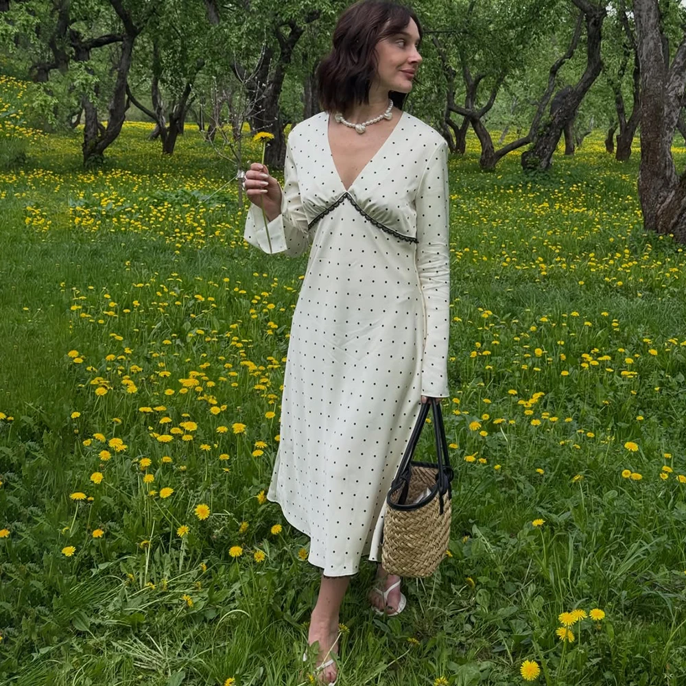 Tuularose Retro Polka Dot Maxi Dress Women Fashion Printed Lace Patchwork Dress Elegant Luxury Summer Female Party Evening Dress