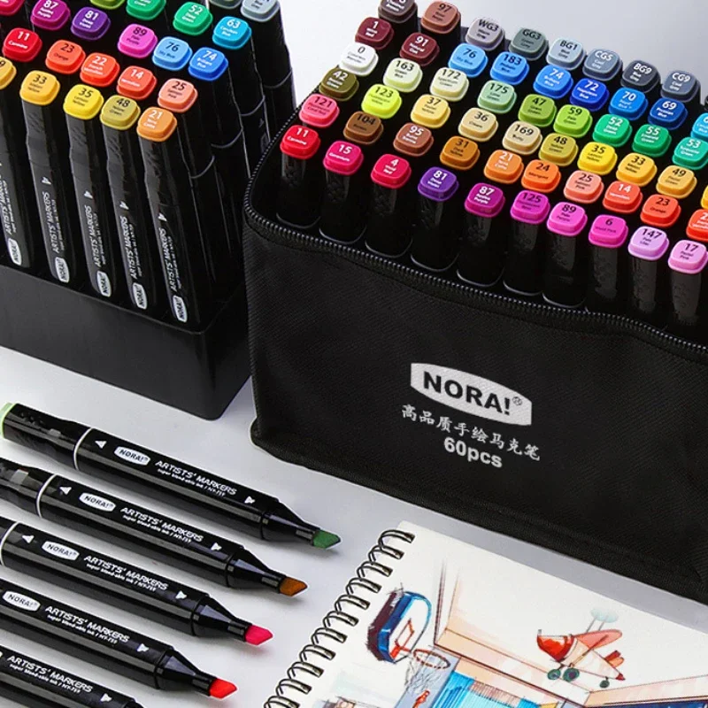 

High Quality 30/40/60 Colors Marker Set Dual Tip Drawing Pens Oil-based Pocket Manga Art School Supplies Watercolor Pen