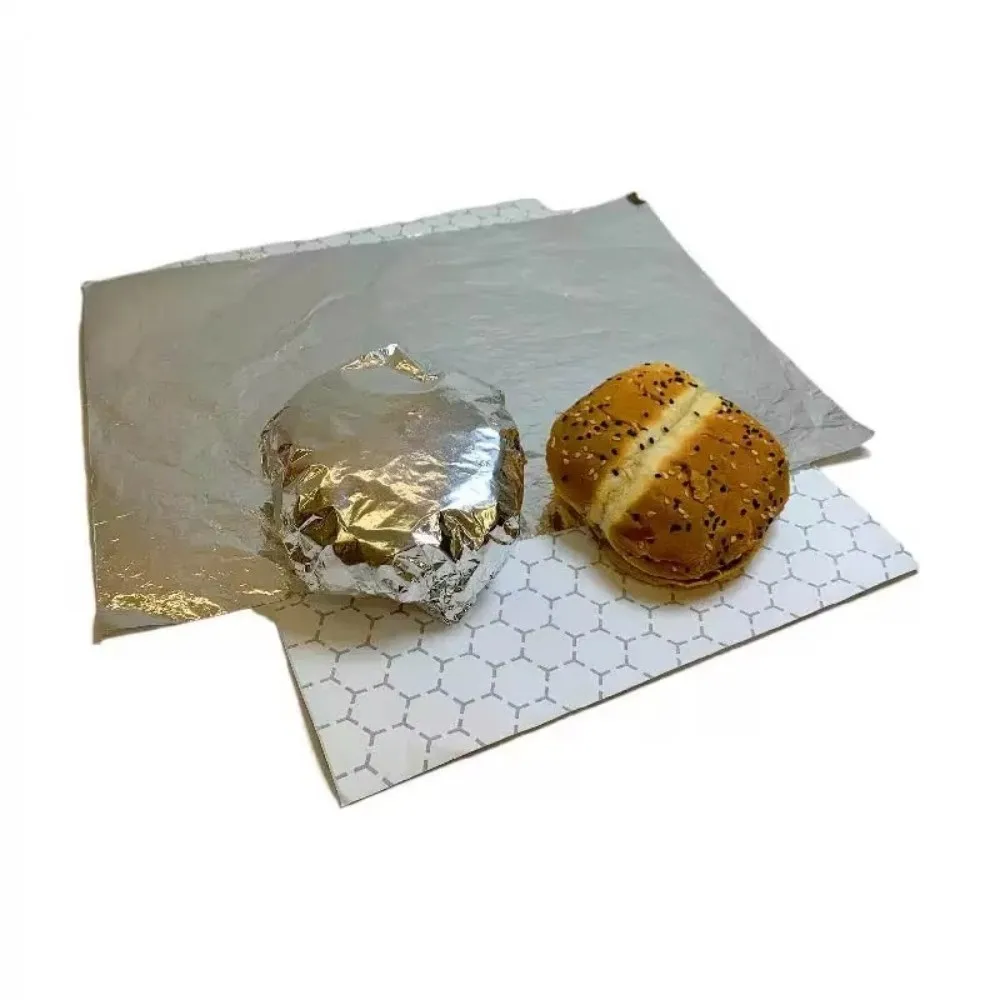 50Pcs Deli Thermal Insulated Foil Wrap Sheets Hot Food Compatible Aluminum Foil Sandwich Wrapping Paper Restaurant Catering