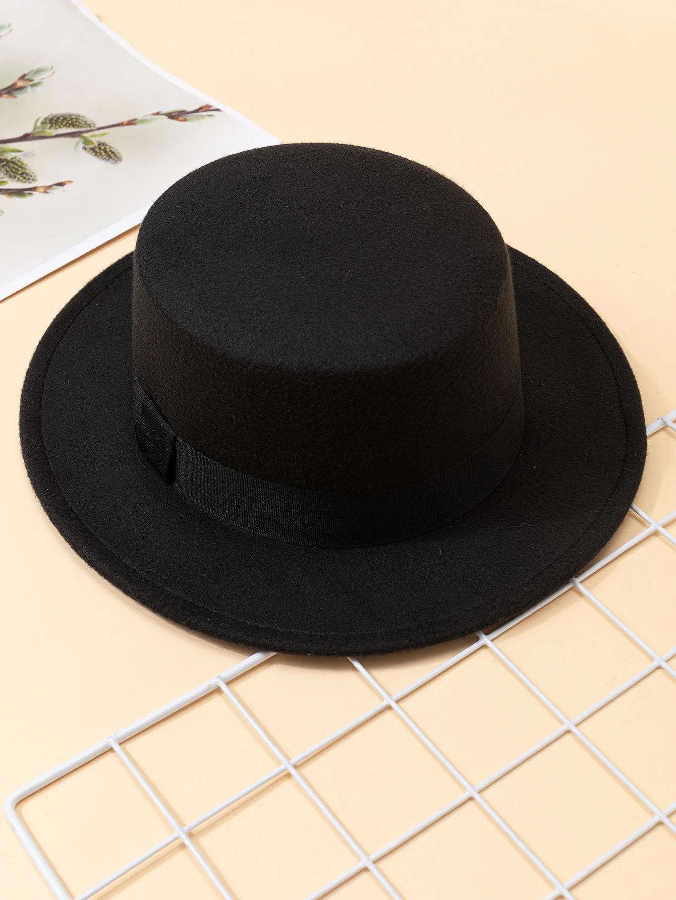 Hat Women\'s Woolen Top Hat Autumn and Winter Black Vintage Gentleman English Style Flat Top Stage Accessories Top Hat