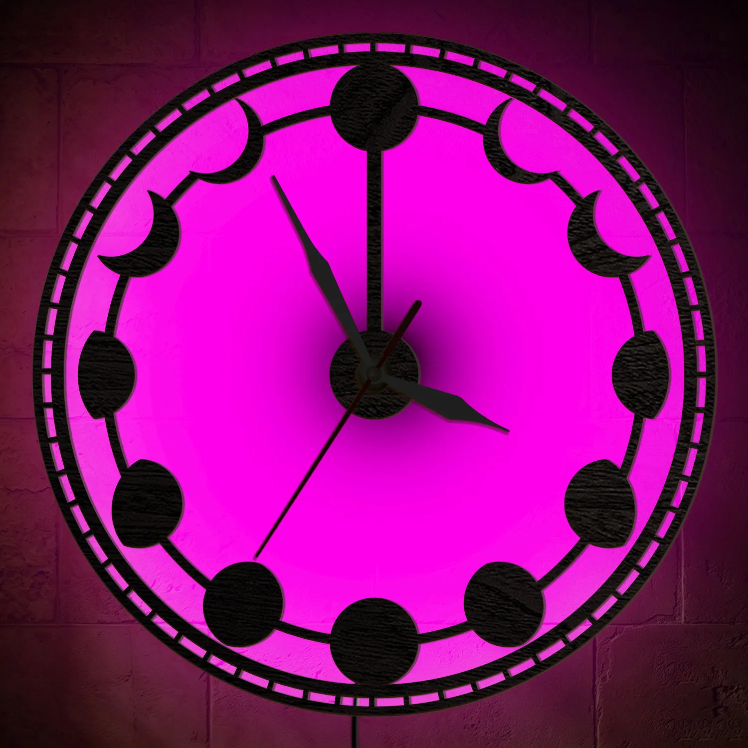 Moon Phase Light Up Wooden Wall Clock Astrology Boho Home Decor Lunar Cycle LED Backlit Wall Clock RGB Multi Color Night Light