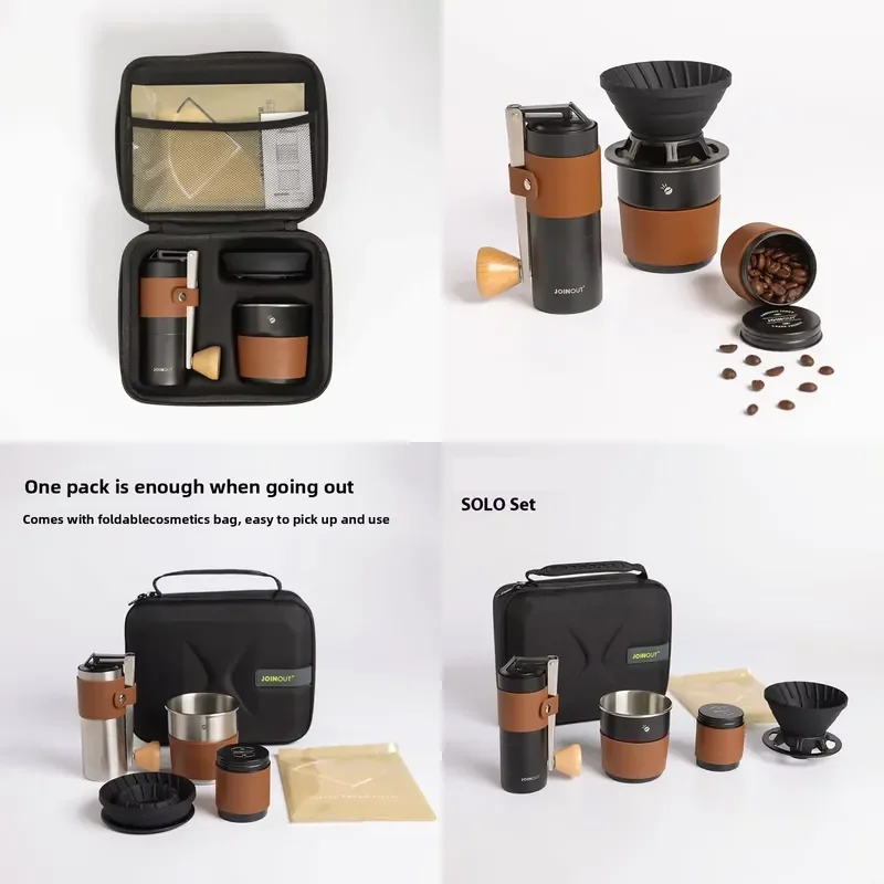 Portable Eco-Friendly Outdoor Camping Hand-Brewed Coffee Set Modern Design Stainless Steel Hand-Cranked Bean Storage Complete