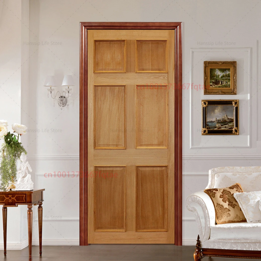3D Realistic Wood Design Door Stickers, New Design Removable Retro Brown Wood Grain Printed Home Door Decoration Wallpaper