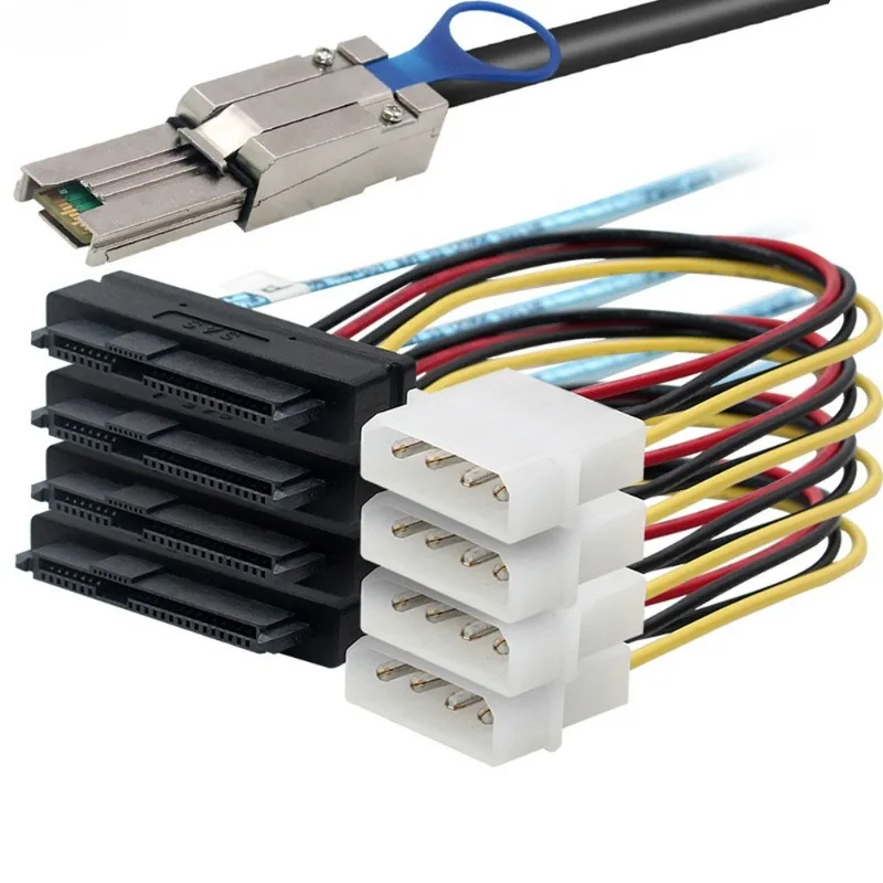SFF-8088 To SFF-8482 SAS SATA Cable Mini SAS 26Pin SFF 8088 To 4 SFF 8482 SAS 29Pin Cable with Big 4Pin Power Cable