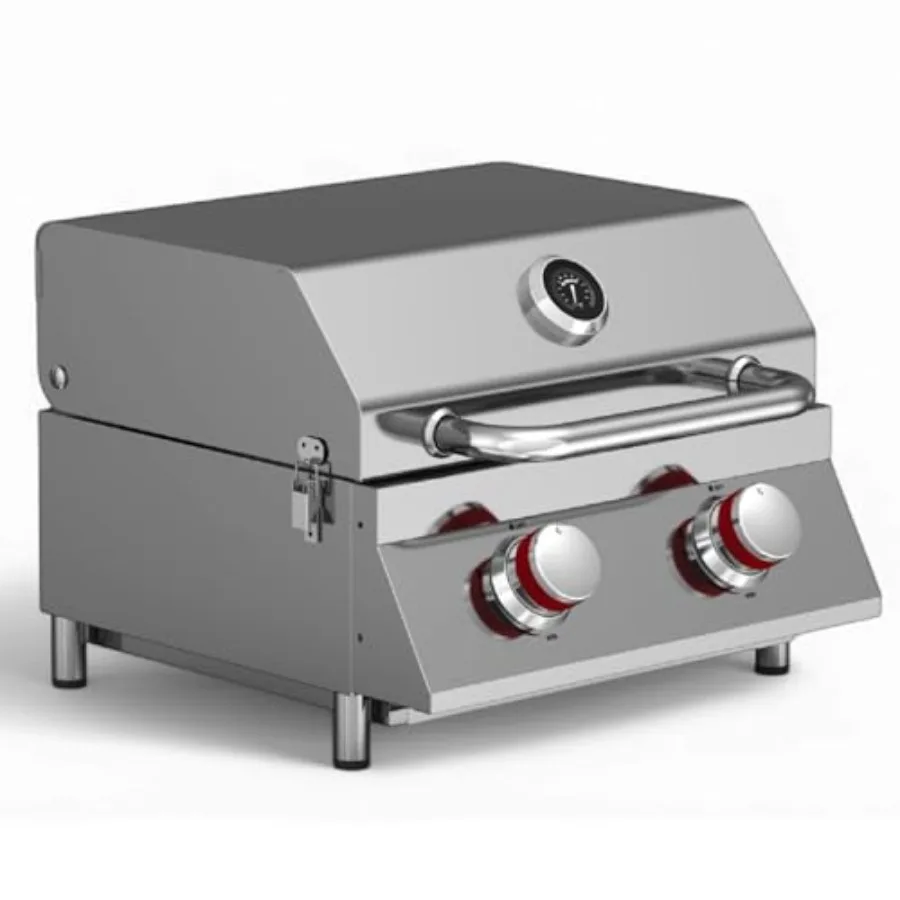 Tragbarer Propangrill, 16 Zoll, Tischgrill aus Edelstahl, Tisch-Gasgrill mit Wärmeregler und integriertem Thermometer, groß