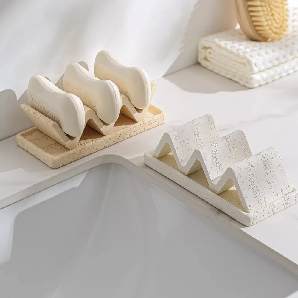 Retro Natural Cave Stone Soap Box Household Soap Tray Rack Drain Box Bathroom Decoration Bathroom Supplies Drain Box