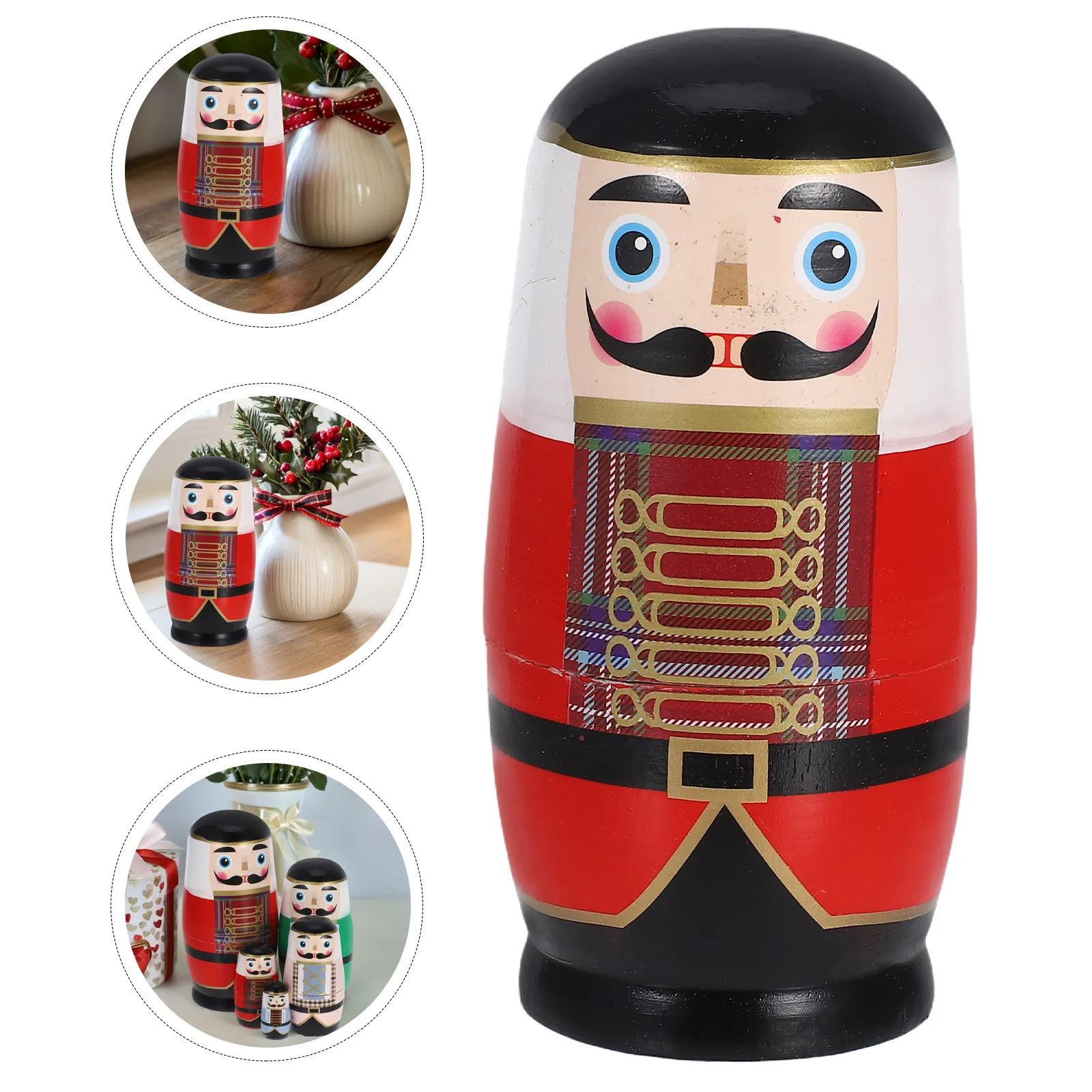 1세트 호두까기 인형 러시아 나무 쌓기 장식품 크리스마스 휴일 장식 어린이 선물 놀이세트 마트료시카