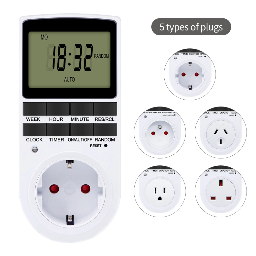 TM02 Electronic Digital Timer Kitchen Timer Socket Outlet 230V 110V 12/24 Hour Cyclic Outlet Programmable Timing EU FR US Plug