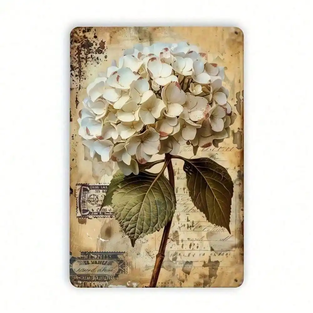 CIFBUY Vintage Hydrangea Rustic Farmhouse Aluminum Wall Art Waterproof Durable Metal Sign for Home Indoor Outdoor Garden Decor