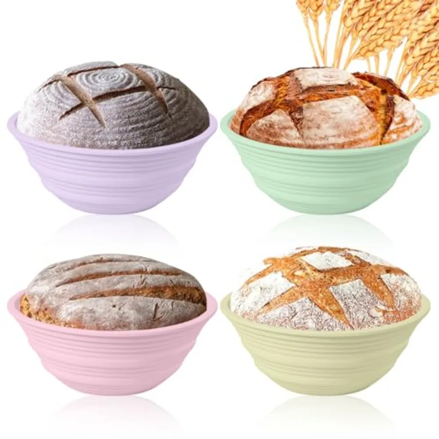 

4Pcs Silicone Banneton Bread Proofing Baskets 9" Collapsible Sourdough Bread Baking Supplies Non-Stick Round Dough Proofing Bow