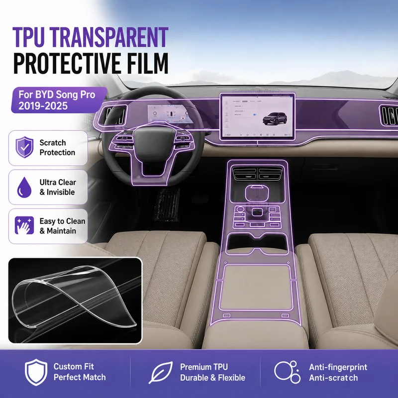 For BYD Song Pro 2019-2025 TPU Transparent Protective Film for Center Console Interior Decoration Car Modification