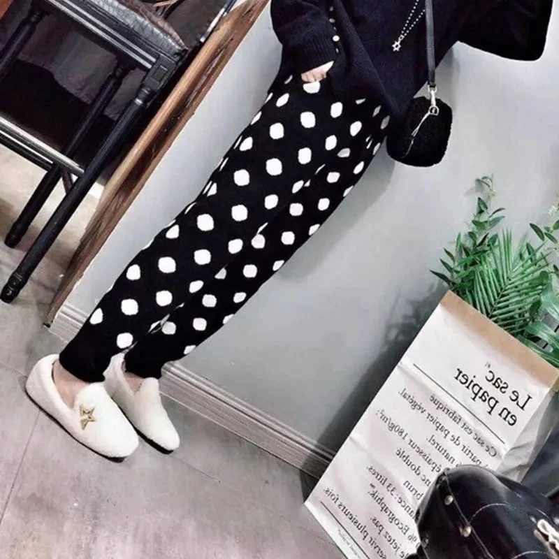 2023 Early Autumn Korean Version Of Thin Big Polka Dot Trend High Waist Knitted Radish Casual Haren Sports Pants Woman Clothing