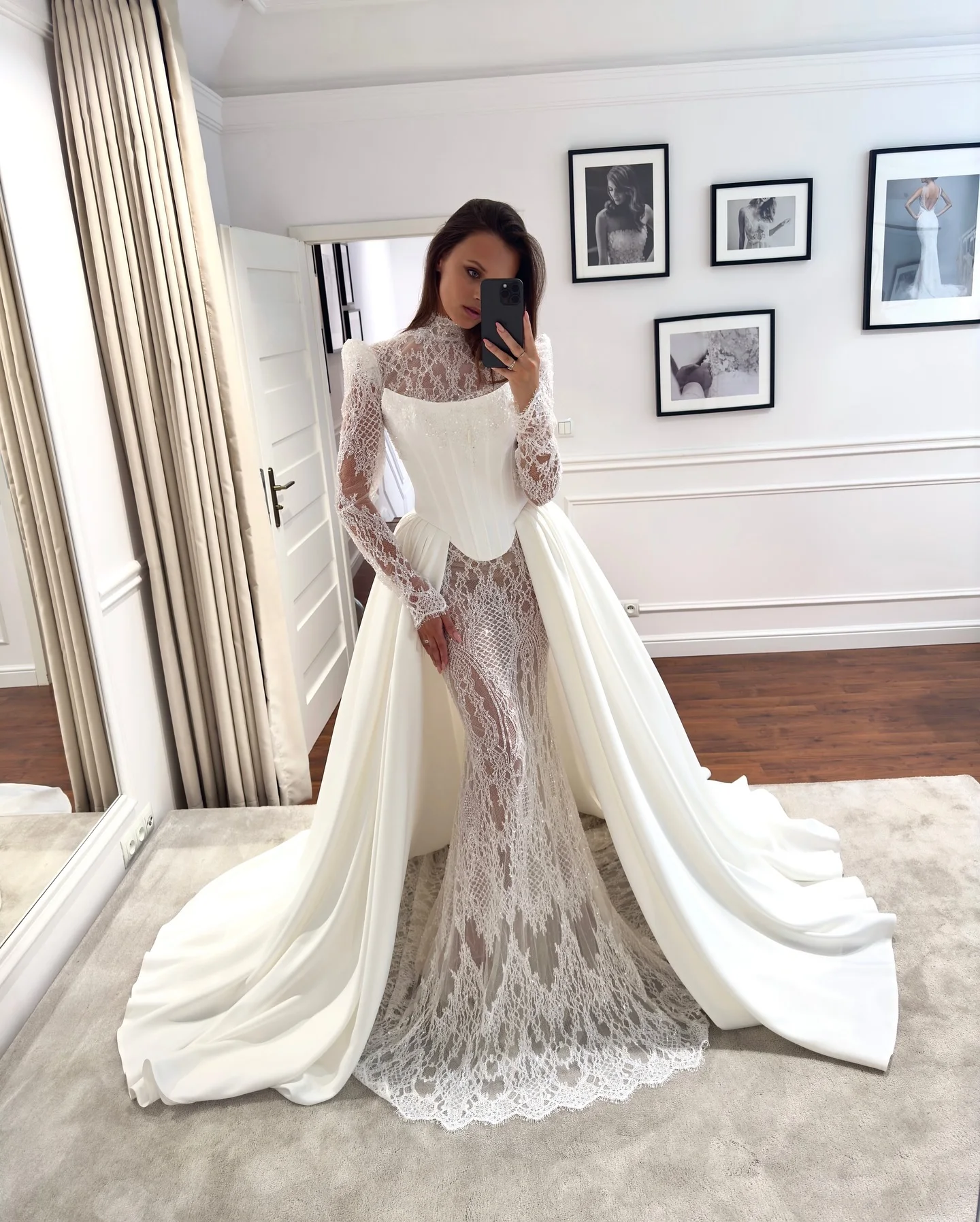 Wedding Dresses 2025 Luxury Vestidos De Novia 2 En 1 Desmontable Manga Larga Lace Dress Vestido Corte Sirena Satin Corset Gowns