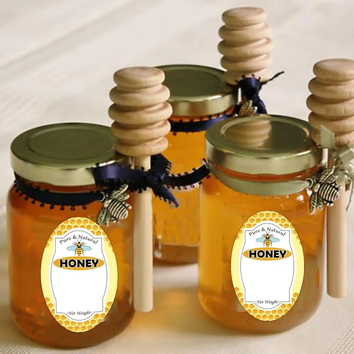 60 Pcs Pure Natural Honey Jars and Bottles Labels 2*3 Inch Honey Bottling Labels  Honey Farm Kitchen Name Home Business Round