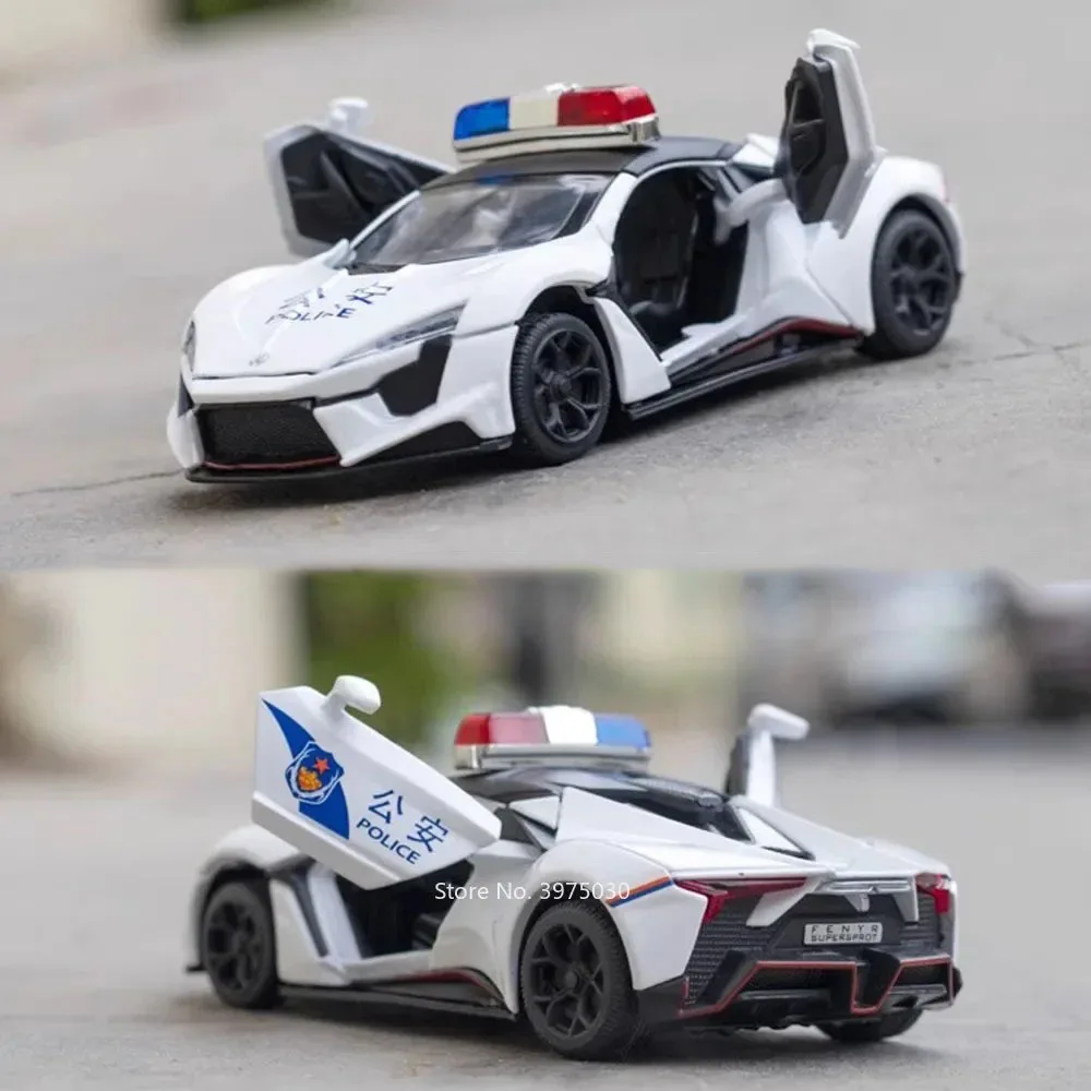 1:32 alliage moulé sous pression Lykan voitures de Police modèles jouets 4 portes véhicules ouverts roue retirer lumière musique sport voiture modèle ornement