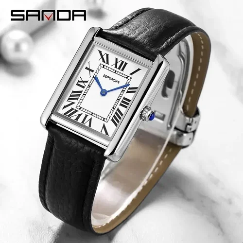Imagen 2 del producto SANDA 9031/1108 Reloj de lujo para parejas correa de cuero resistente esfera cuadrada impermeable deporte Casual mujeres hombres relojes de cuarzo Reloj