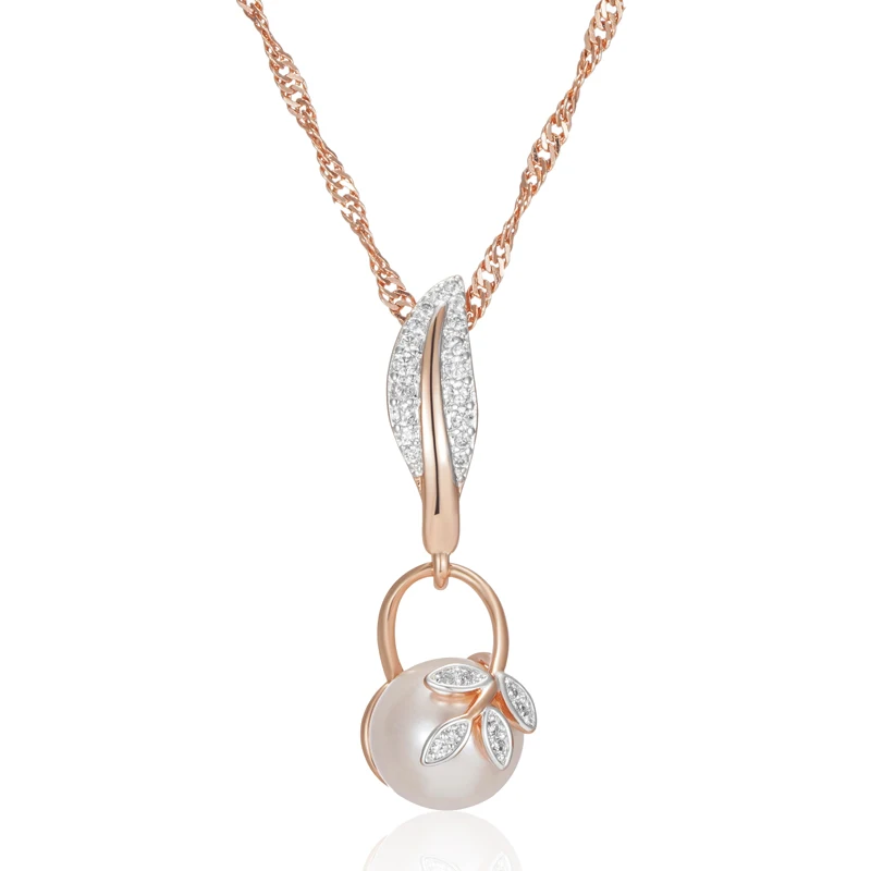 Kinel Hot Crystal Flower Pearl Pendant Necklace for Women 585 Rose Gold Silver Color Mix Boho Ethnic Wedding  Jewelry Gift