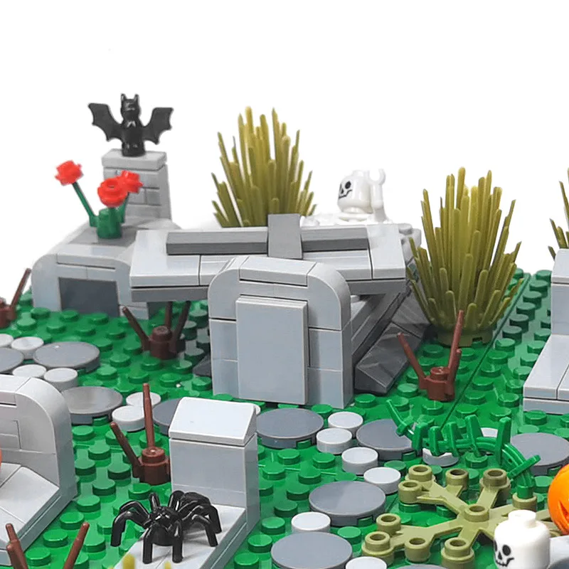 Halloween MOC Cemetery Scene Building Blocks Ghost Tombstone Corpses Bones Coffin Bricks Toys Decoration Compatible With LEGO