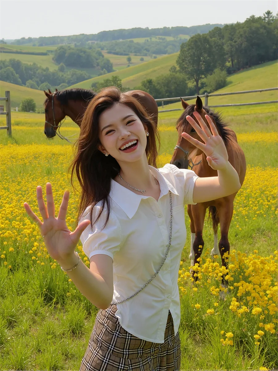 

Korean Style Puff Sleeves Shirts Harajuku Y2K Blouses Elegant Woman Top Summer Absorbing Женский Tights Fitnes Crossed OL