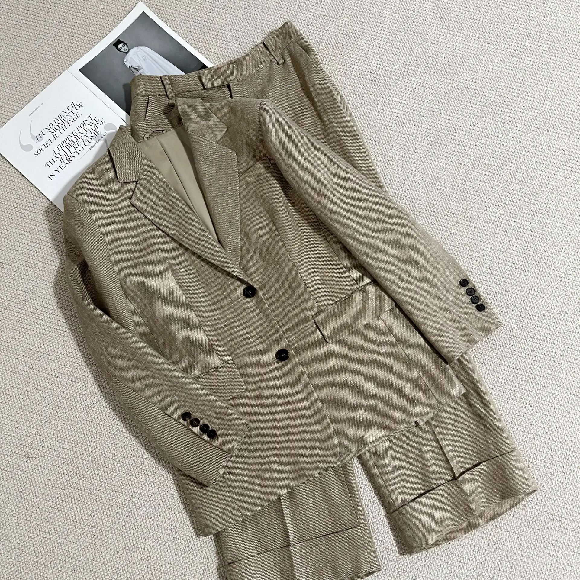 European And American Light Luxury Fashion New Style Casual Linen Suit Set Versatile Temperament Commuting Ladies Model
