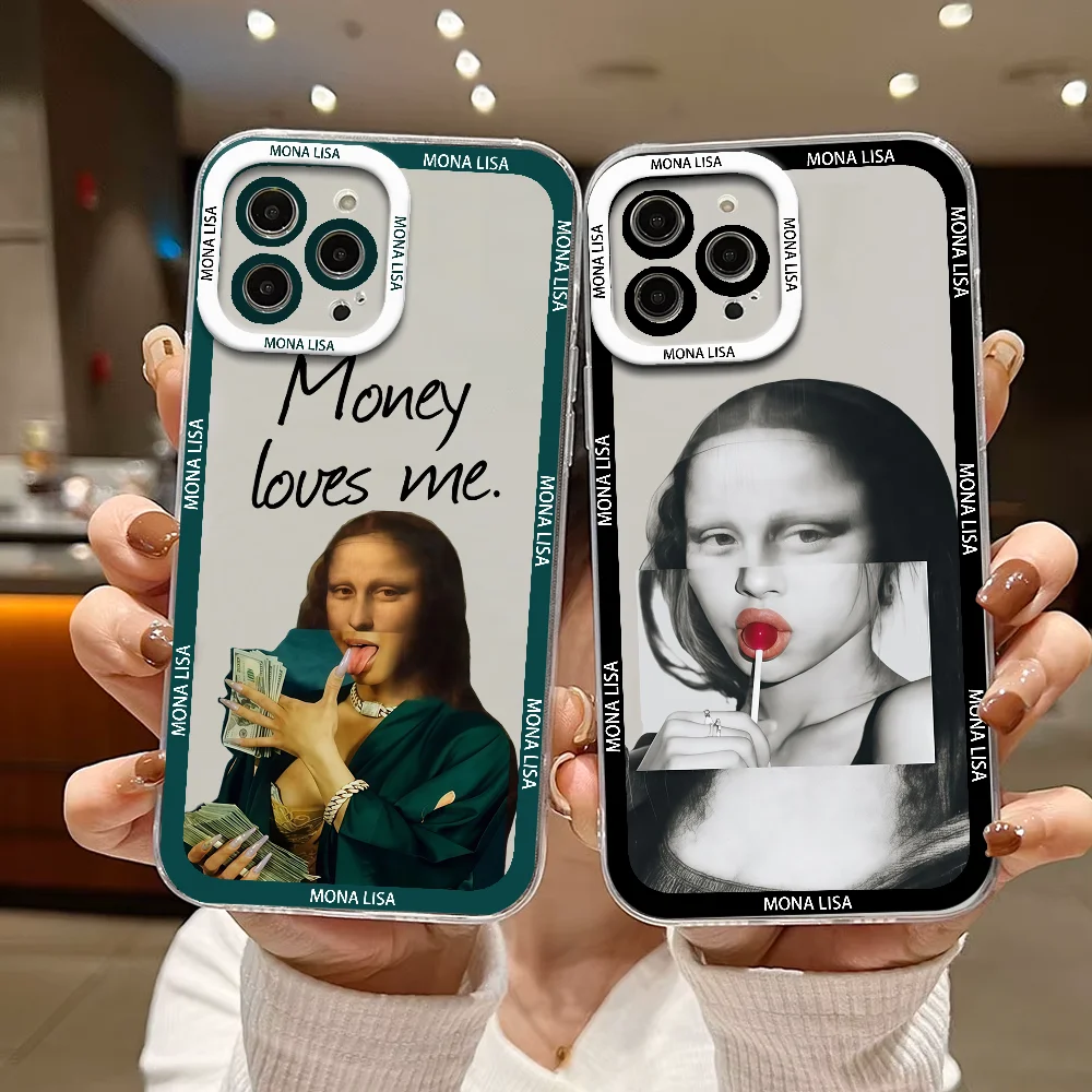 

Funny M-Mona Lisa Emoticons Phone Case For IPhone 12 11 13 14 15 16 17MINI Max Pro Plus Shockproof Soft Clear Back Cover Coque