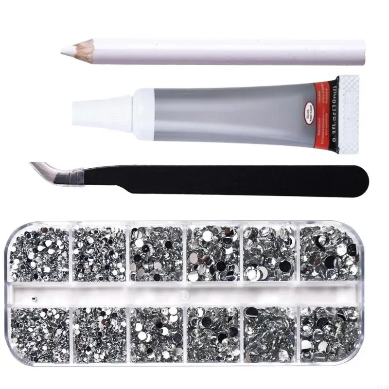 12 Compartment Flat Back Resin Rhinestones Set With Glass Resin Gemstones For Jewelry And Art