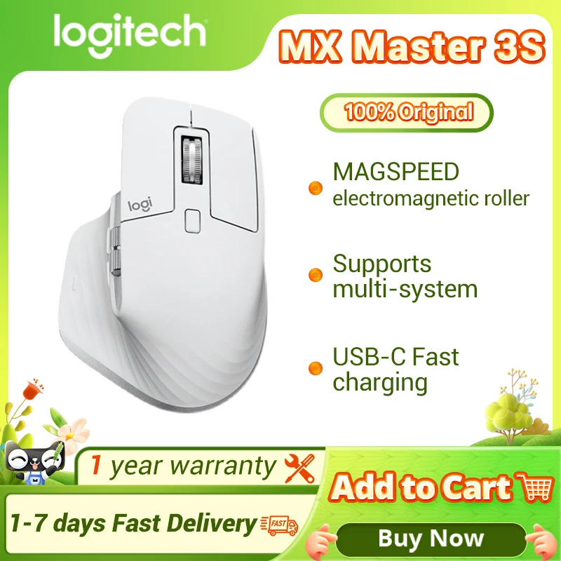 Logitech MX Master 3S bezprzewodowa mysz z przewijaniem ultraszybki prawą ręką RF Bluetooth optyczne, Ergo, 8K DPI,