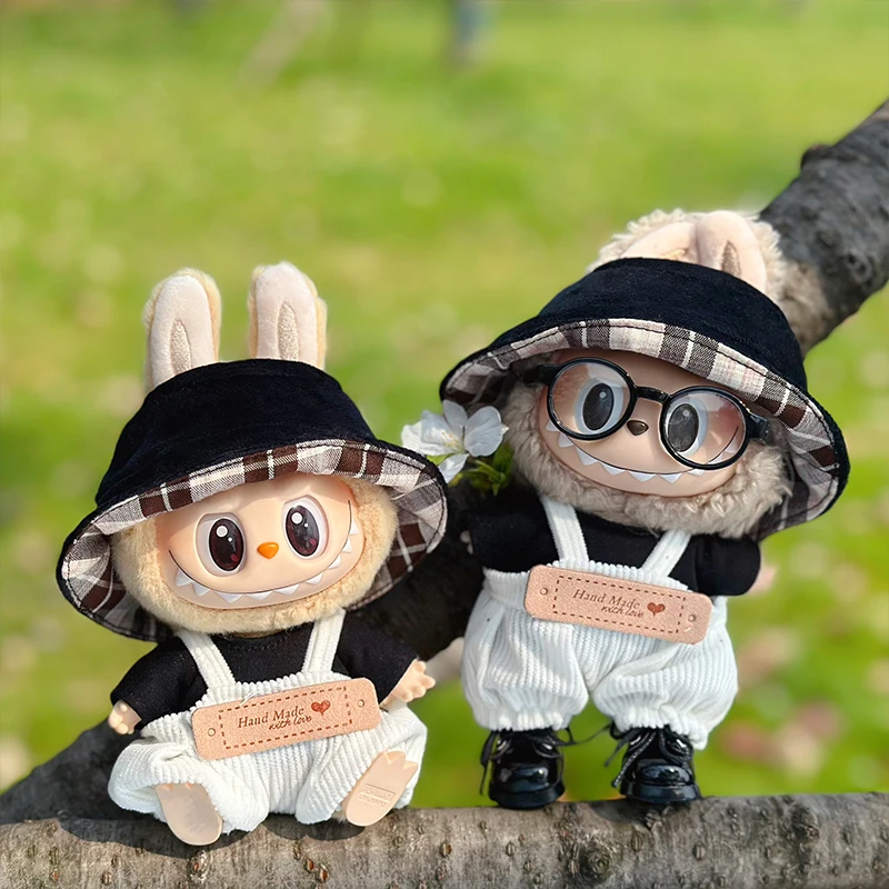 Puppe Kleidung Outfit Zubehör Rucksack Hose mit Hut Für 17 cm Labubu V2 Mini Puppen Kleidung Zubehör Kind Spielzeug Mädchen geschenk