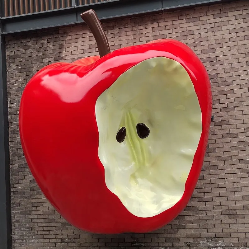 FRP simulation apple table, chair and stool sculpture fruit store three-dimensional door store park pedestrian street decoration