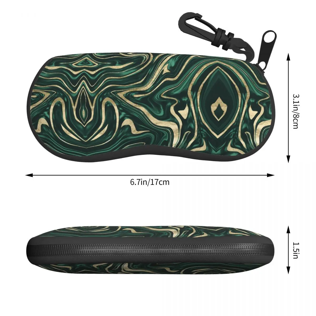 Emerald Green Black Gold Marble Eyeglass Glasses Case Men Women Soft Sunglasses Protective Pouch